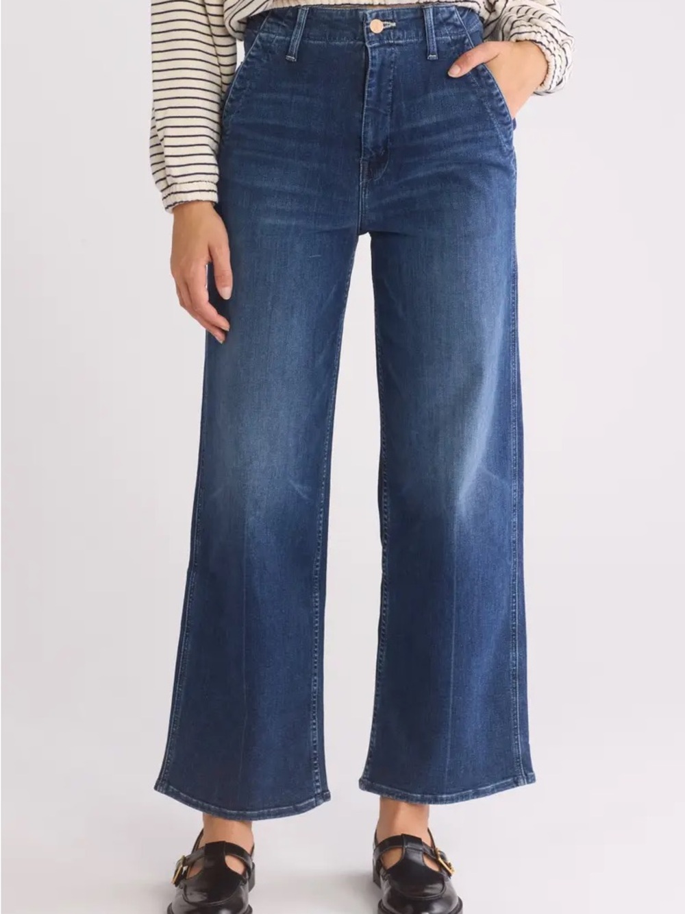 MOTHER The Major Zip Flood Jeans Size 30 High Rise Wide Leg Cropped Dark Wash